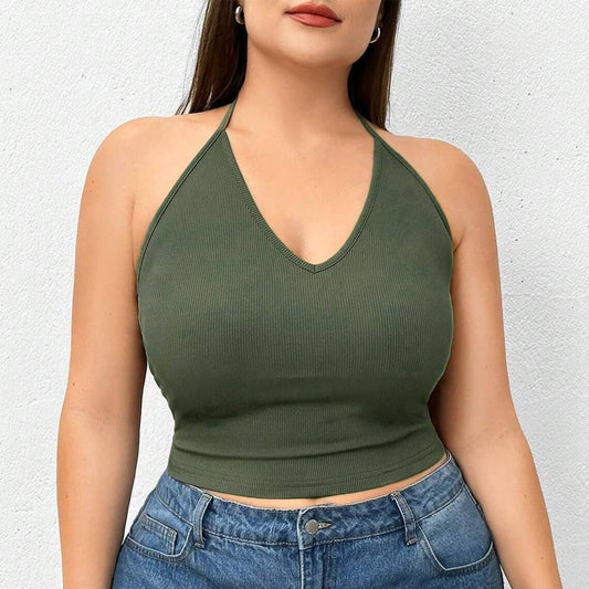 Solid colored knit halter tank top