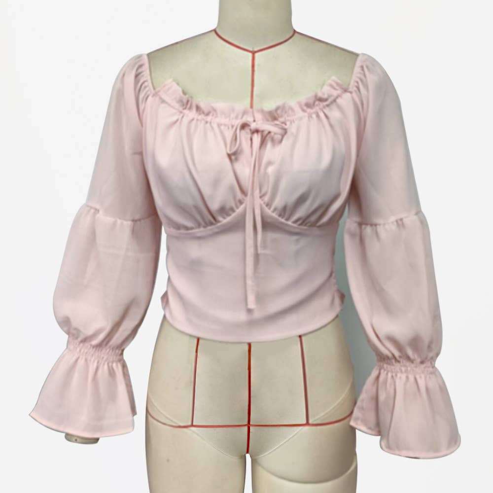 Solid color Korean-style flared sleeves shirt