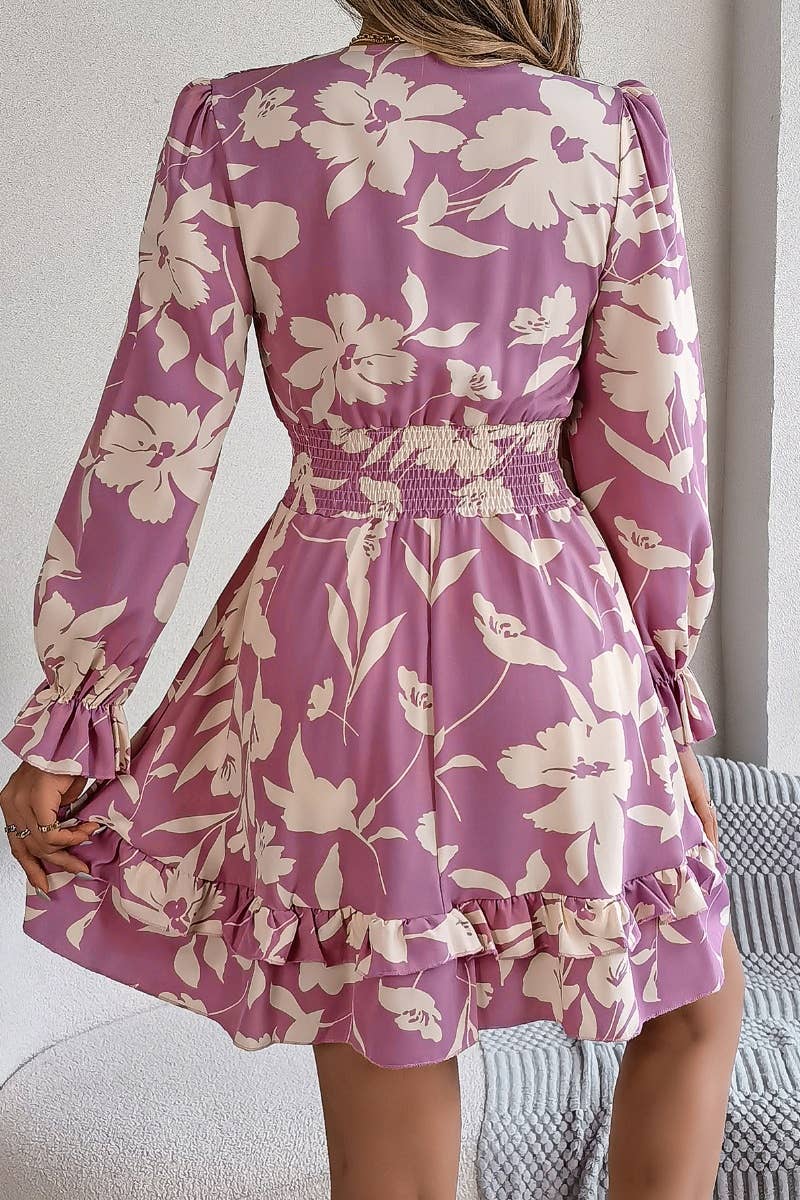 CWDSD5773_AUTUMN SEXY DEEP V LONG SLEEVE DRESS SHORT