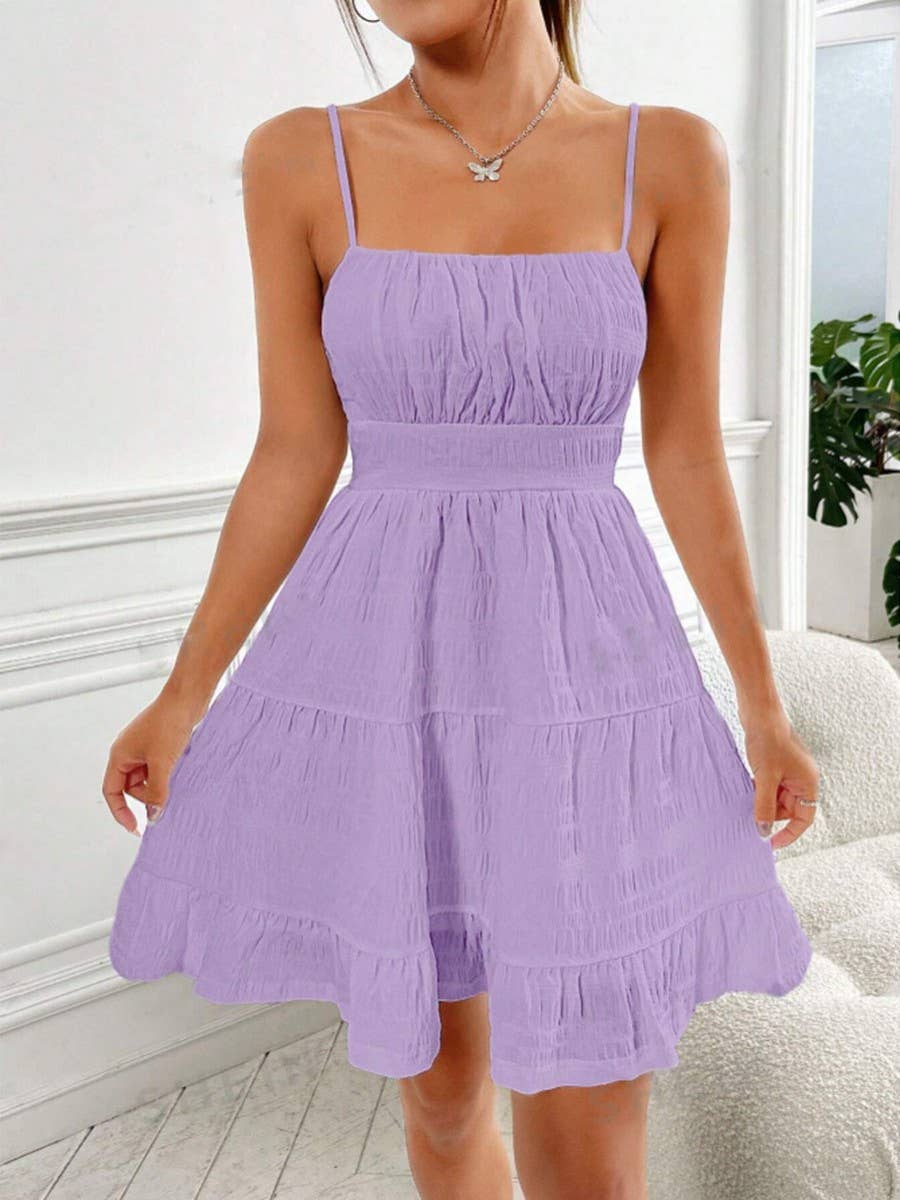 Ruffled bust ruffled hem and halter dress