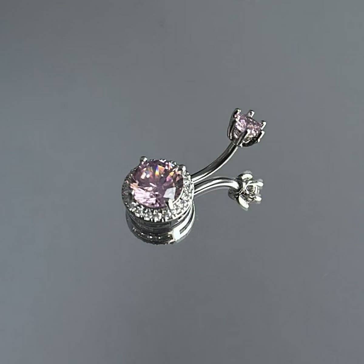 Pink CZ Belly Ring ??Elegant Navel Piercing_CWMM9196