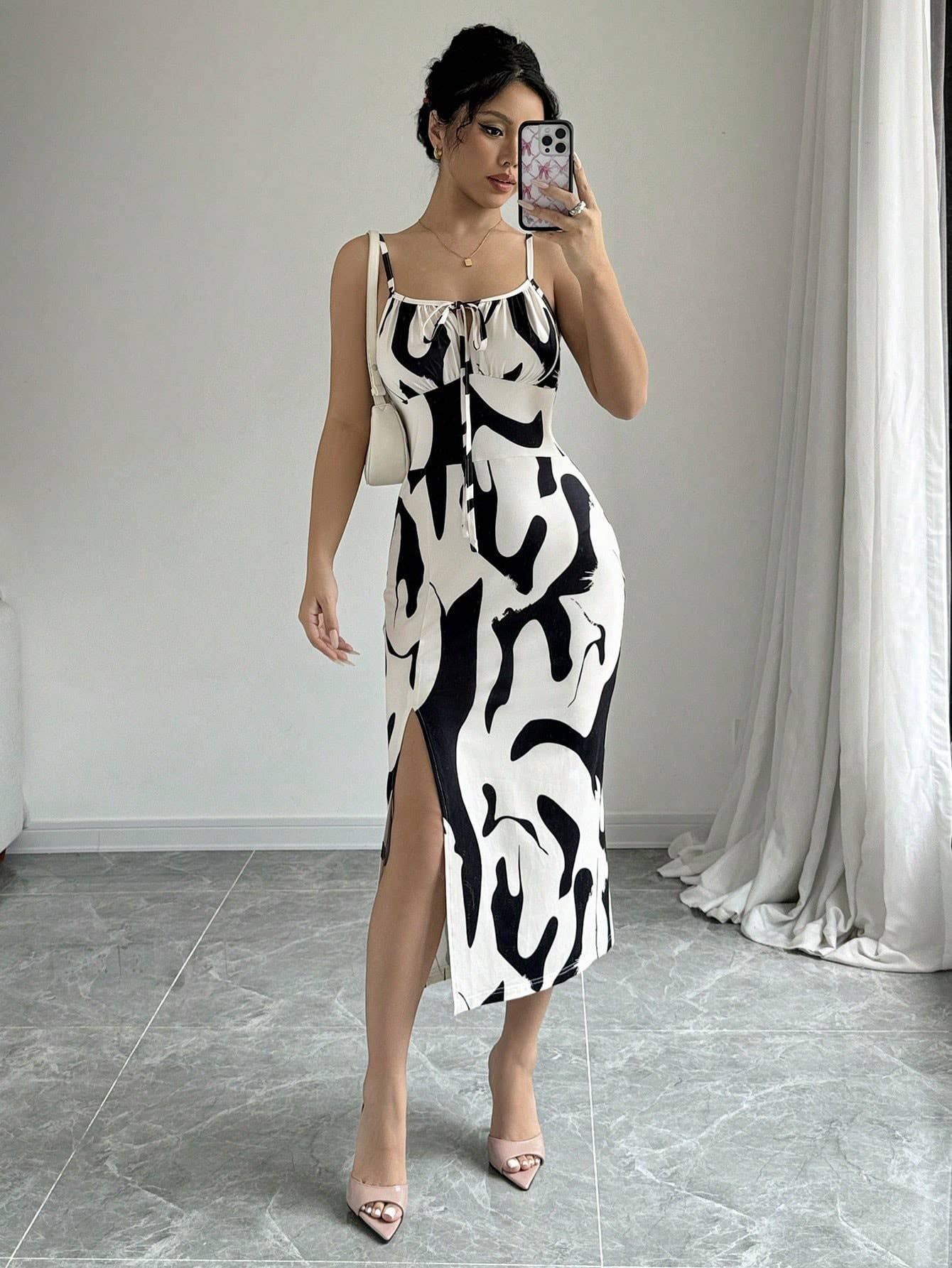 Intellectual style cow print halter slit dress