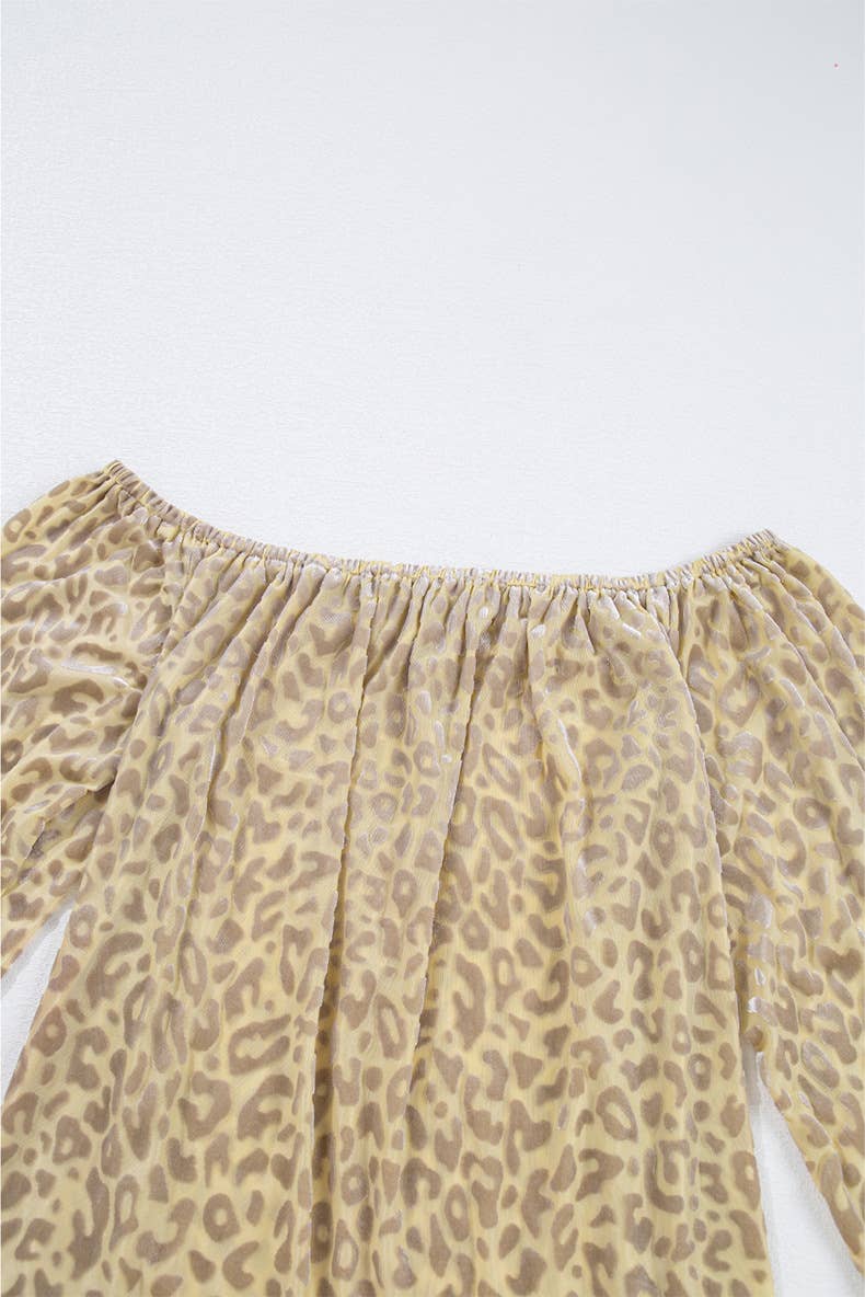 LEOPARD PRINT ONE-LINE SHOULDER PULLOVER