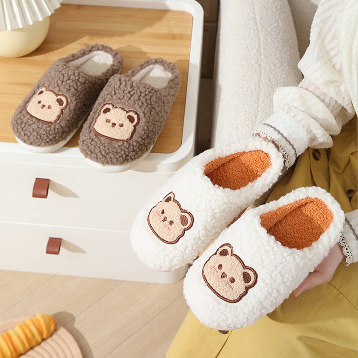 CUTE CARTOON BEAR PLUSH WARM COTTON SLIPPERS
