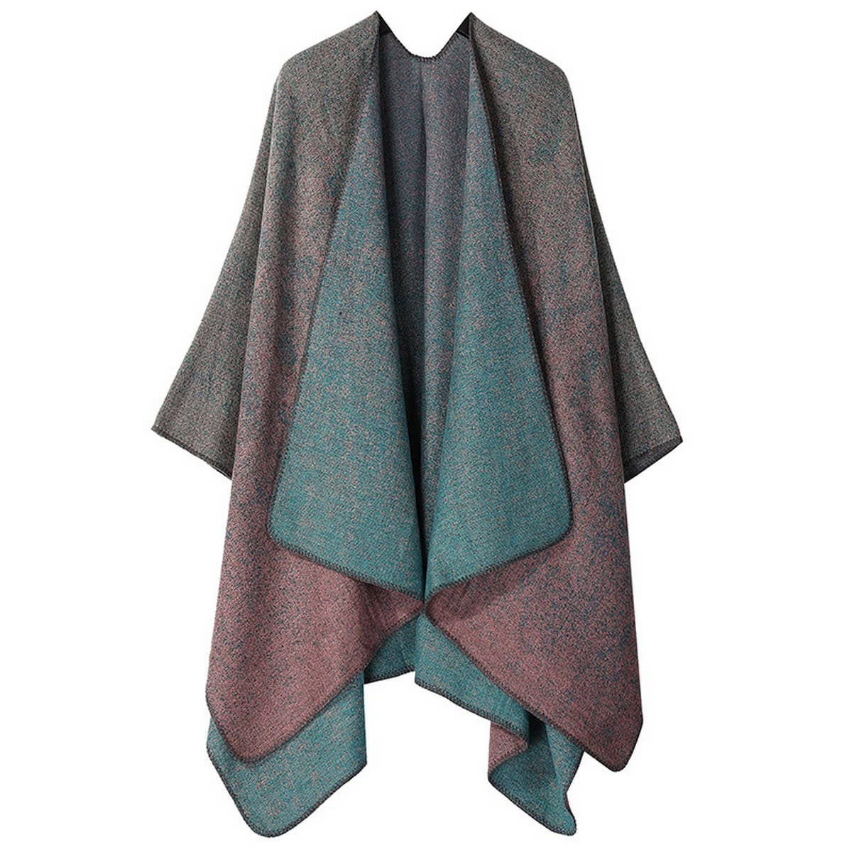 JACQUARD SLIT SHAWL WITH FAUX CASHMERE SCARF