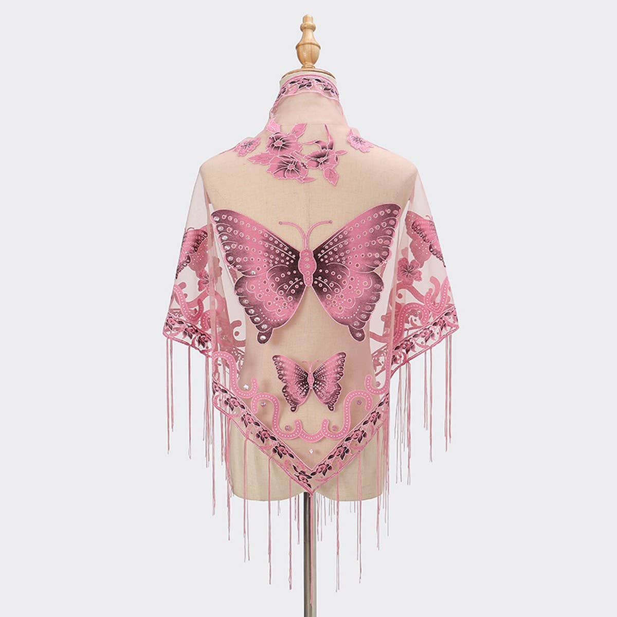 LACE BUTTERFLY EMBROIDERED TRIANGLE SHAWL