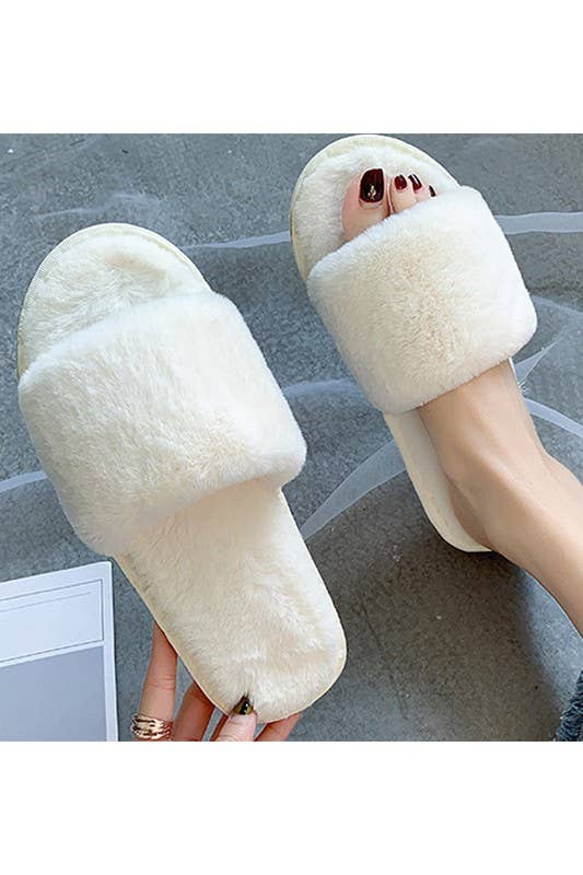 OPEN TOE FLAT FLUFFY WARM INDOOR COZY SLIPPERS_CWSHS171