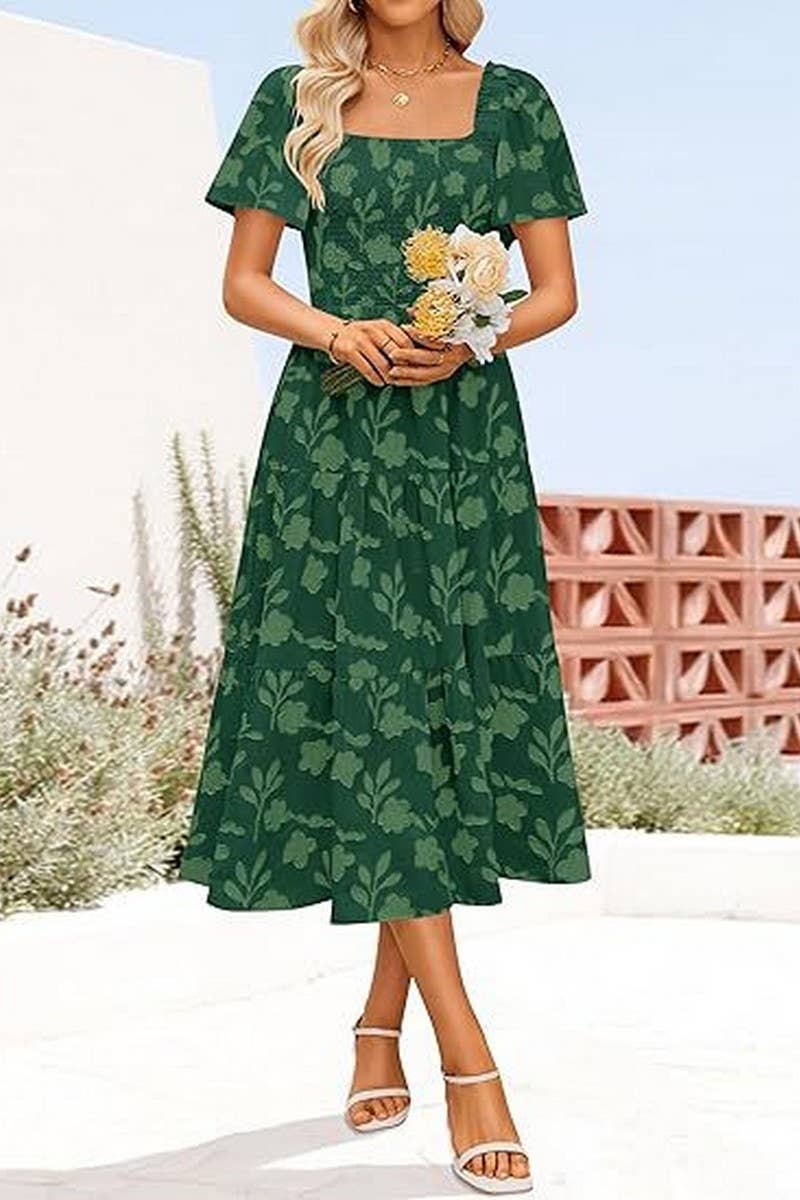 CWDMD6367_SQUARE NECK BOHEMIAN FLORAL MIDI DRESS