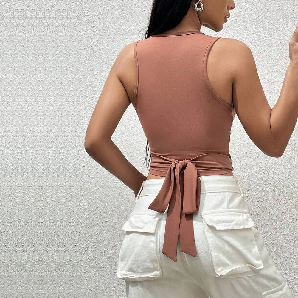 V-NECK SLIM-FIT SHORT KNIT VEST STRAP STRAP TOP