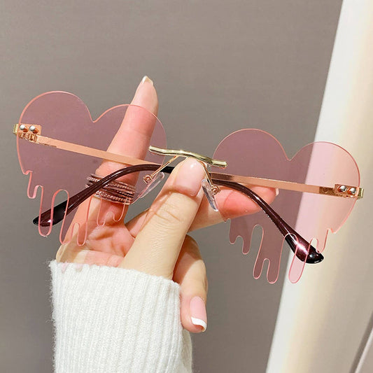WATER DROPS HEART TEARS FRAMELESS CUT EDGE GLASSES