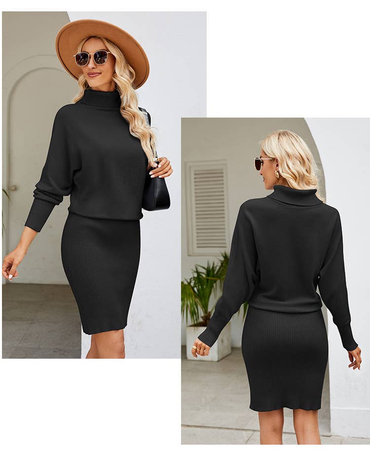 SLIM SWEATER DRESS WITH HIP WRAP AND HIGH NECK