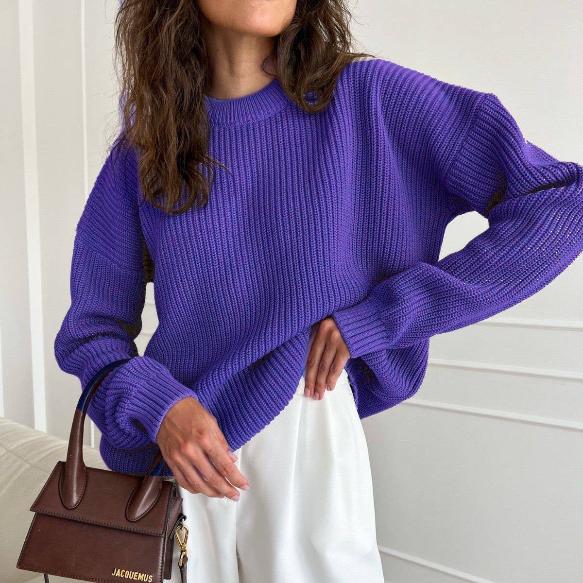 Women's Thick Solid Crewneck Knit Sweater