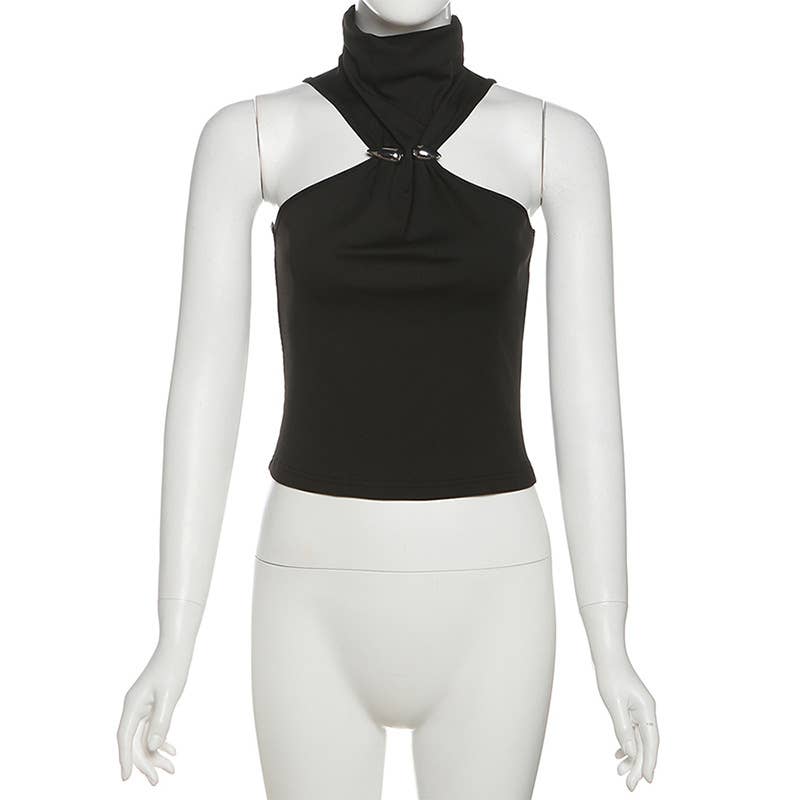 Solid-color crop top with a slim neckline