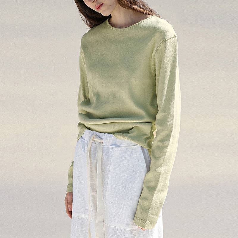 Threaded texture pure color T-shirt