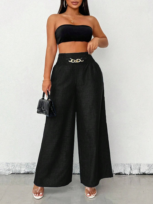 Stylish retro high-waisted slacks with wide legs