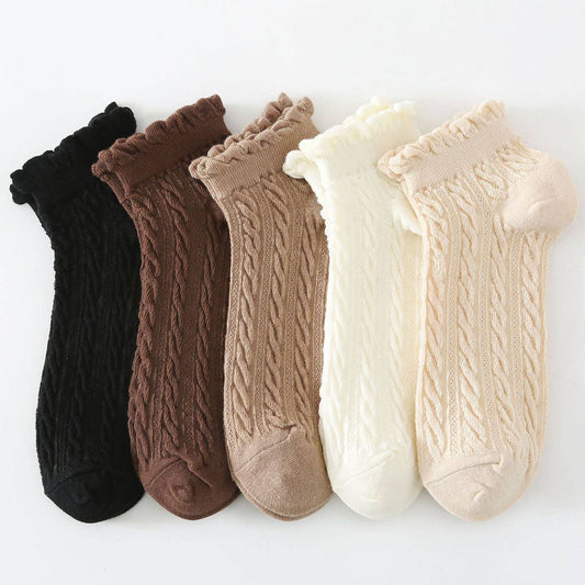 Mesh Retro Twist Ruffle Ankle Socks for Womens