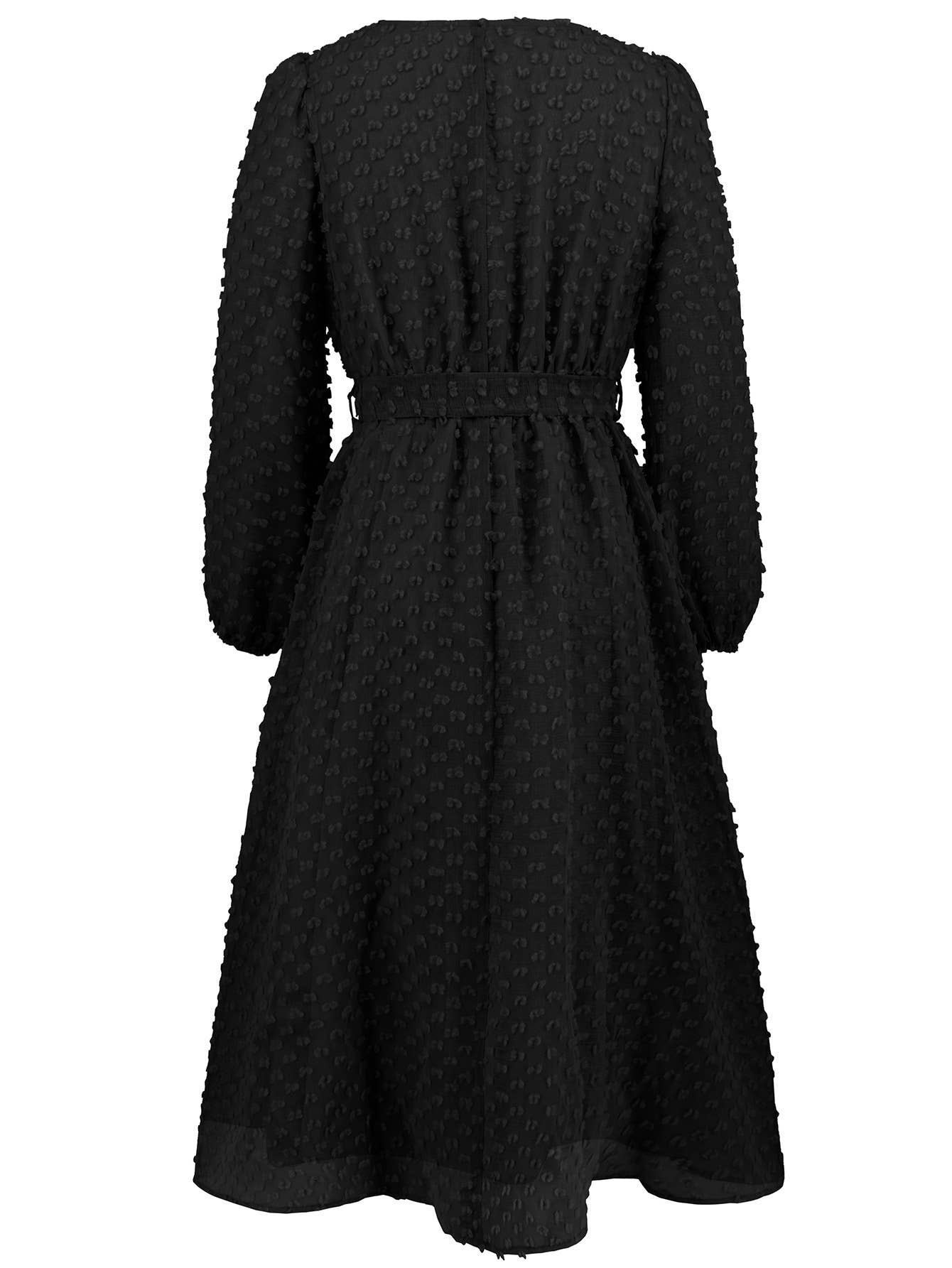 Jacquard Long Sleeve Dress with Waist Detail