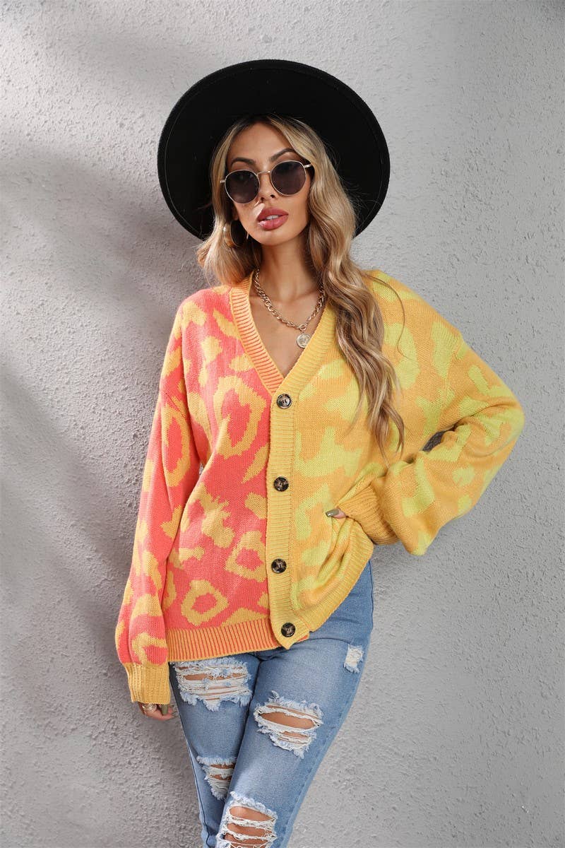 CWOCAL0928_LEOPARD PRINT BUTTON-DOWN KNITTED CARDIGAN