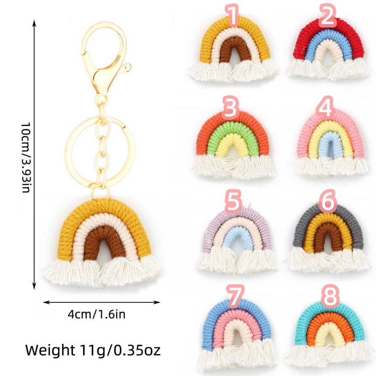 Handmade Cotton Keychain 3.8cm Rainbow Boho Pendant_CWAB5072