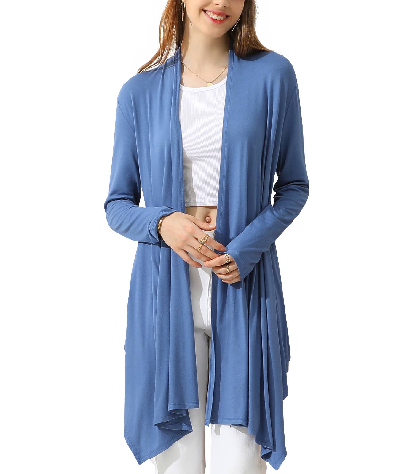 AWTL073_Long Sleeve Casual Open Front Long Cardigan