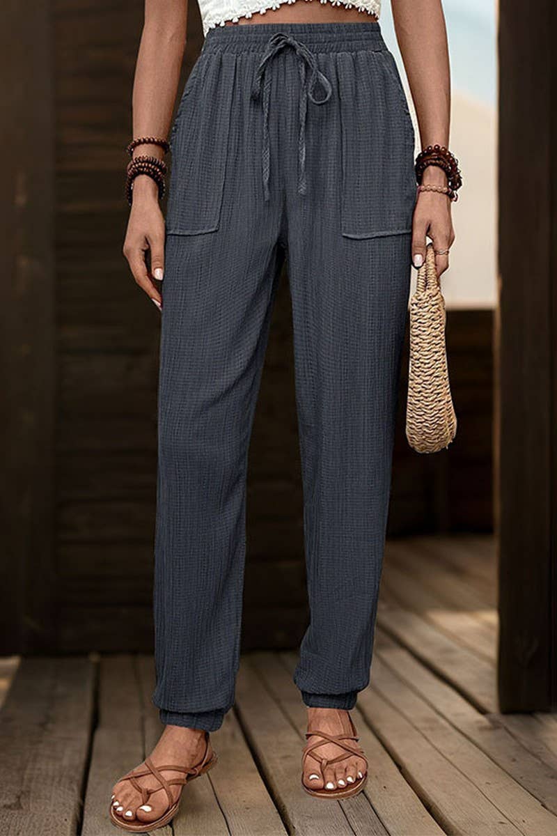 CWBLP0802_TEXTURED SOLID COLOR CASUAL SKINNY PANTS