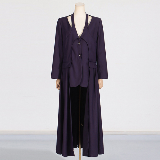 Street Style V-Neck Loose Long Blazer for Women_CWOCO1258