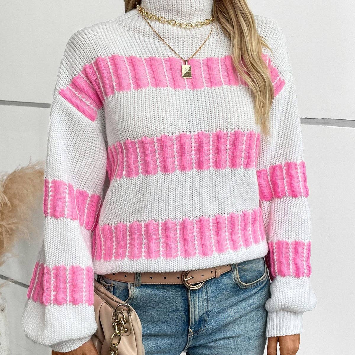 Stylish all-in-one semi-turtleneck sweater