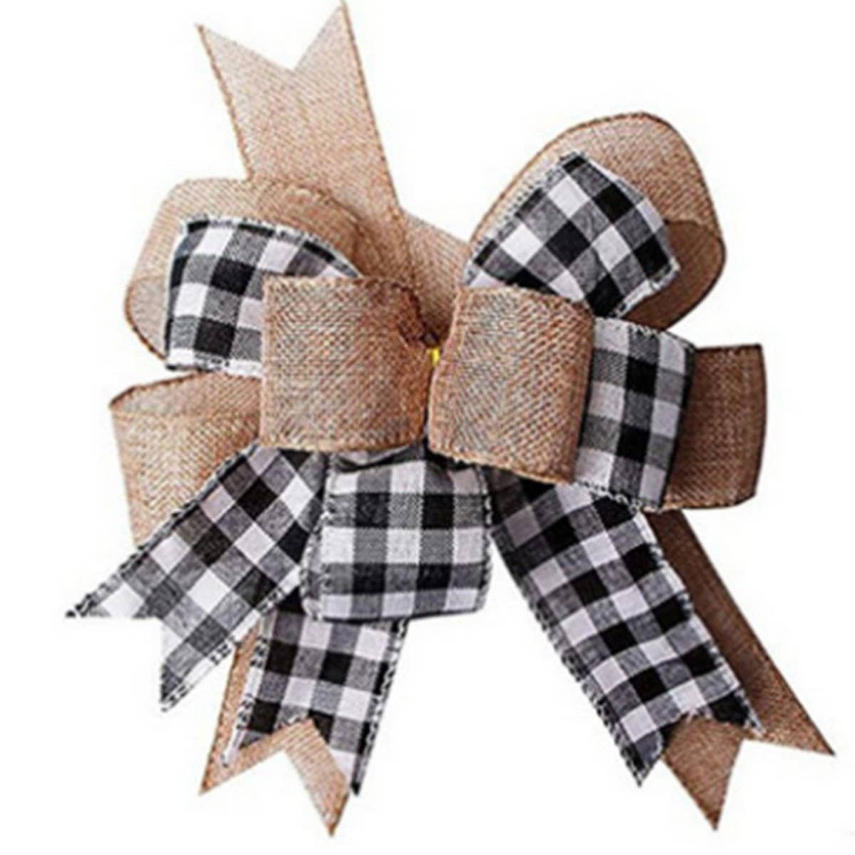 CWMM10295_PLAID CHRISTMAS RIBBON BOW BLACK WHITE RED BURLAP