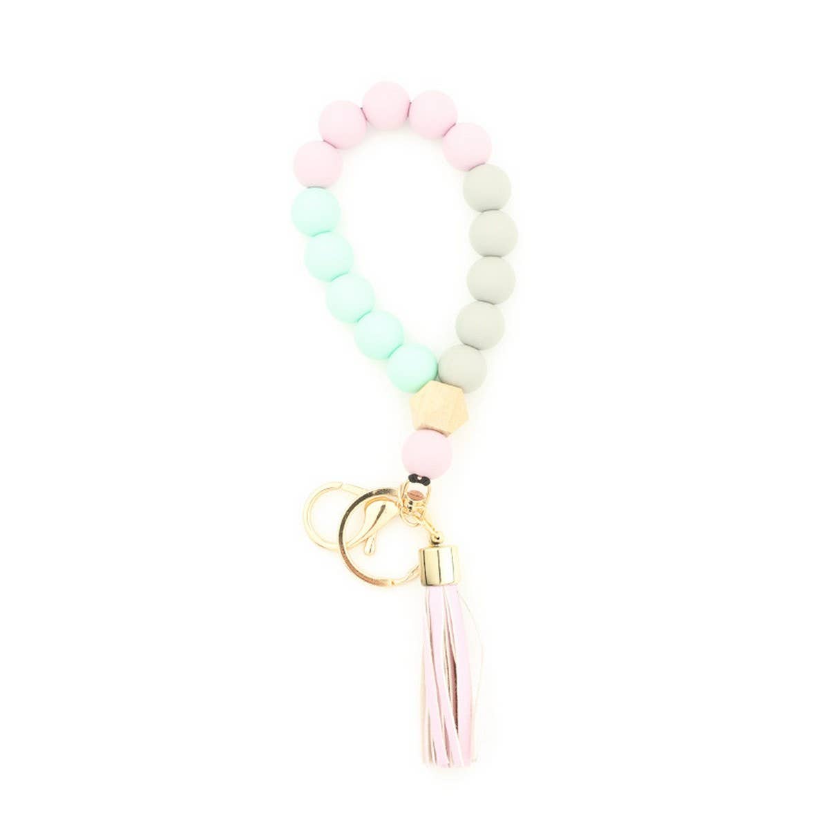 Beech Wood & Silicone Bead Wristlet Keychain_CWMM7006