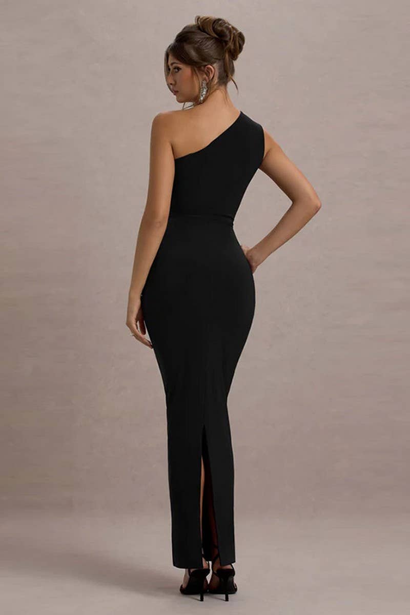 CWDMD5048_OFF-SHOULDER RUCHED BODYCON GOWN DRESS