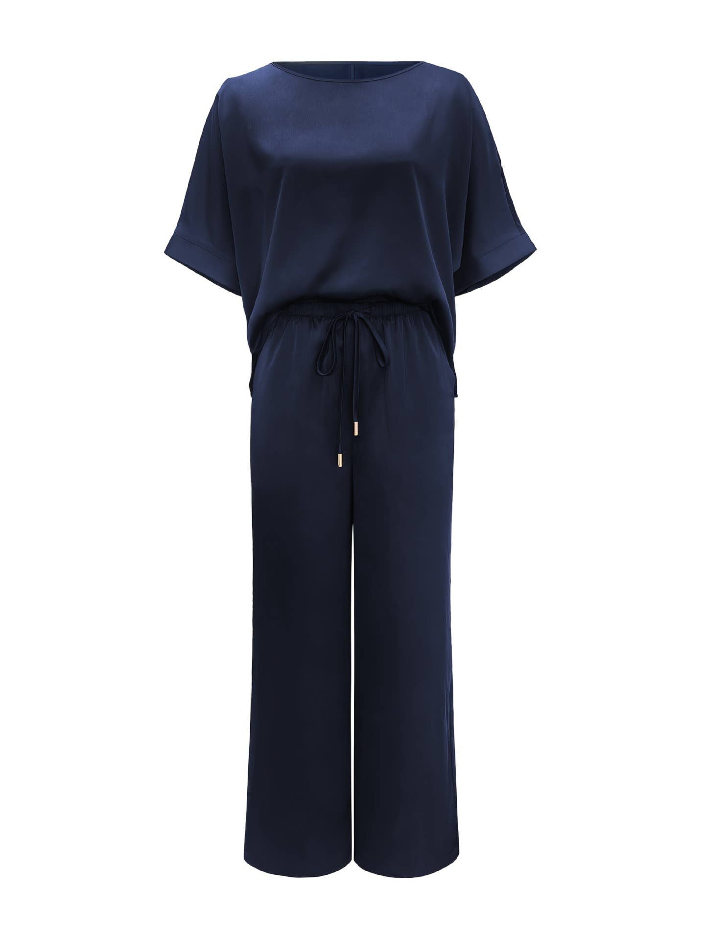 Two-piece loose top drawstring wide-leg pants