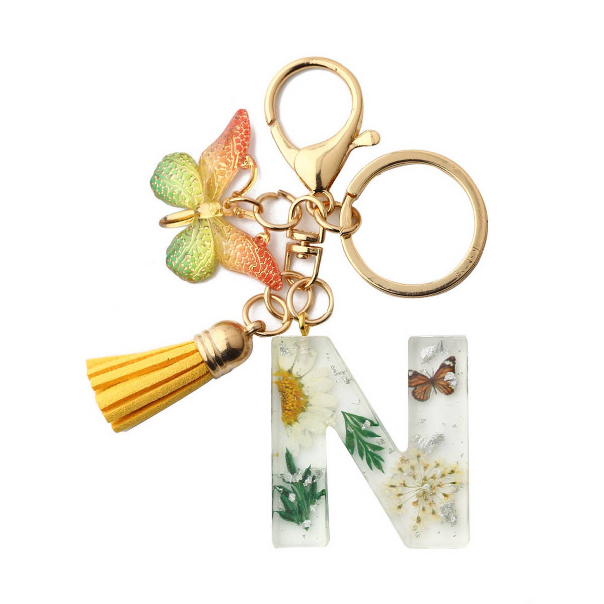 DRIED FLOWER PRINTED LETTER KEYCHAIN
