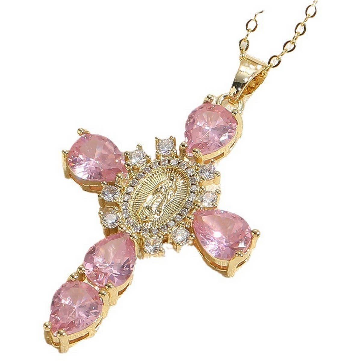 Zirconia Pendant Virgin Mary Cross Necklace_CWMM5867