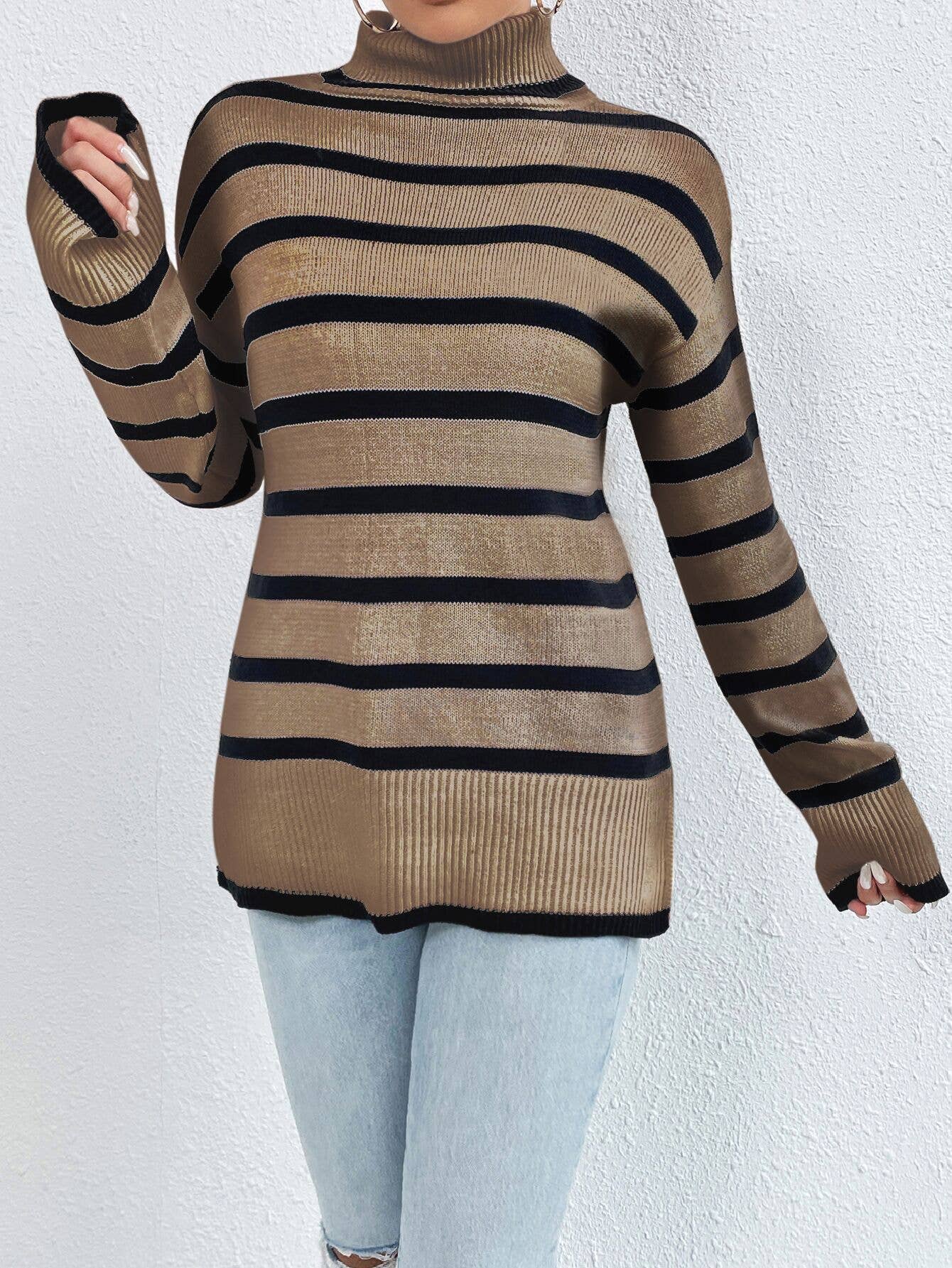 STRIPED TURTLENECK SWEATER IN CONTRASTING COLORS