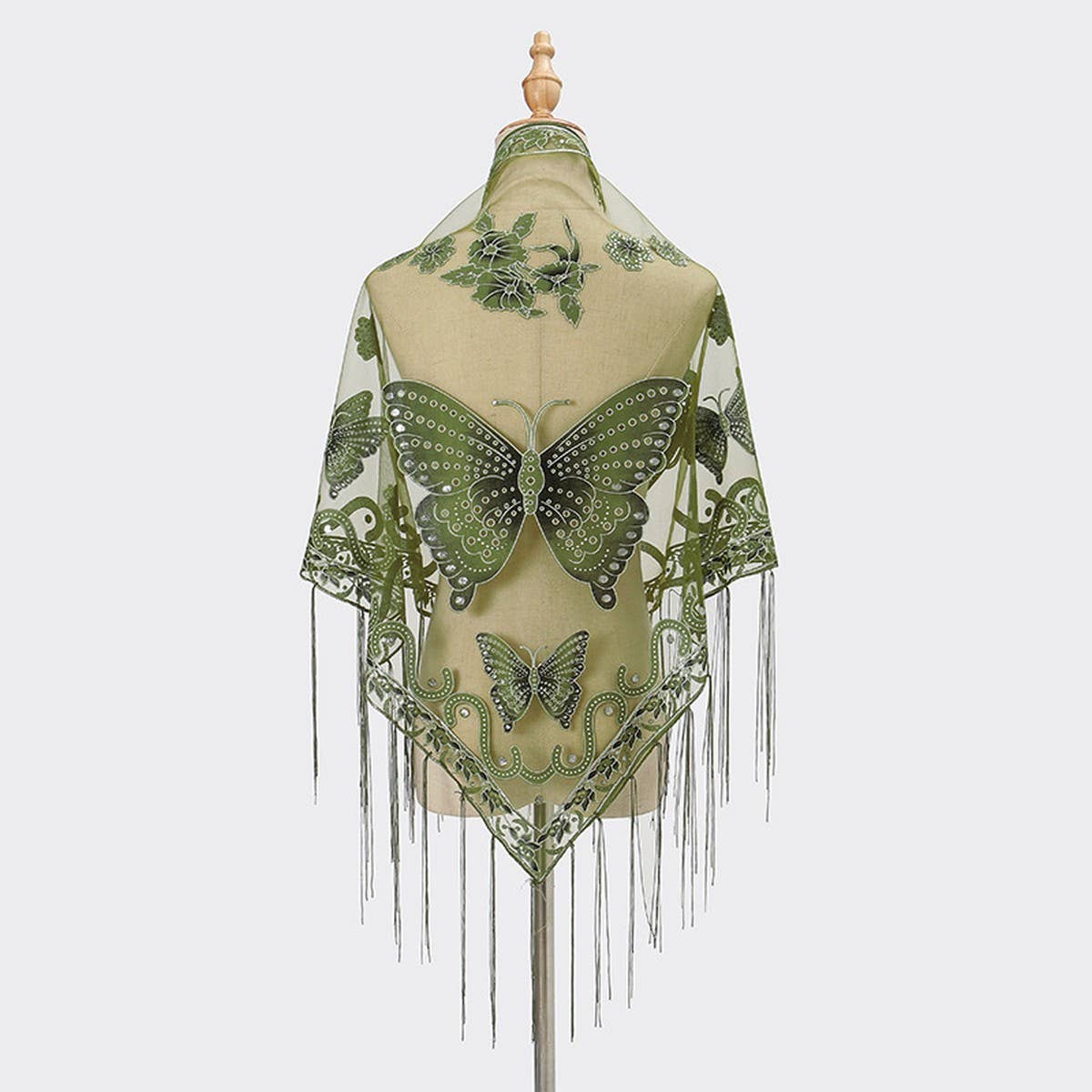 LACE BUTTERFLY EMBROIDERED TRIANGLE SHAWL