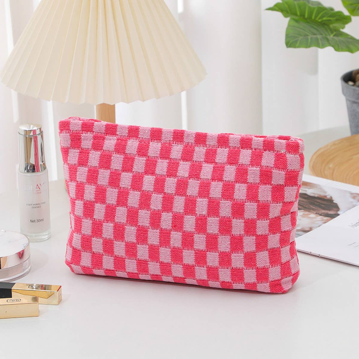 KNITTED CHECKERBOARD MAKEUP BAG PEN BAG_CWAB1210