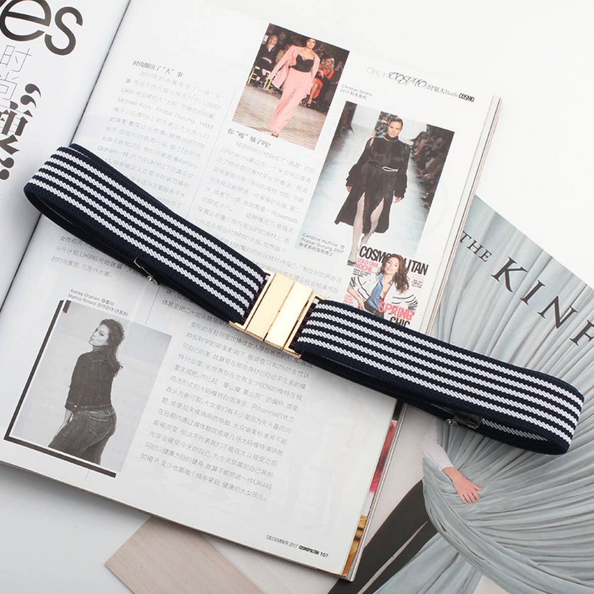 CWABE0550_PERFORATION FREE METAL SQUARE BUCKLE ELASTIC BELT