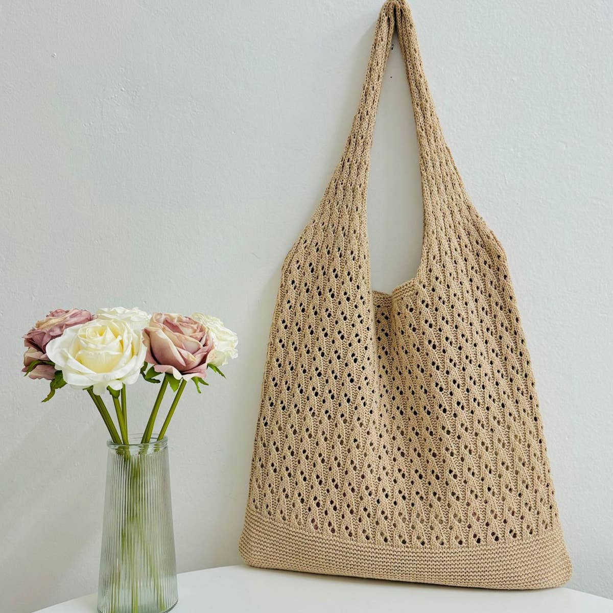 CWAB5065_KNITTED OPENWORK WOVEN SHOULDER BAG