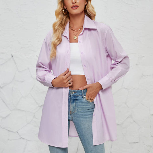 SOLID COLOR FASHION CASUAL LONG SLEEVE LONG SHIRT