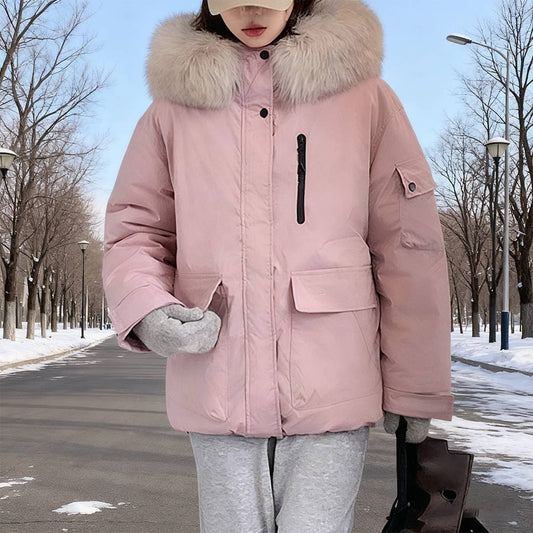 Hooded and collared outdoor padded jacket