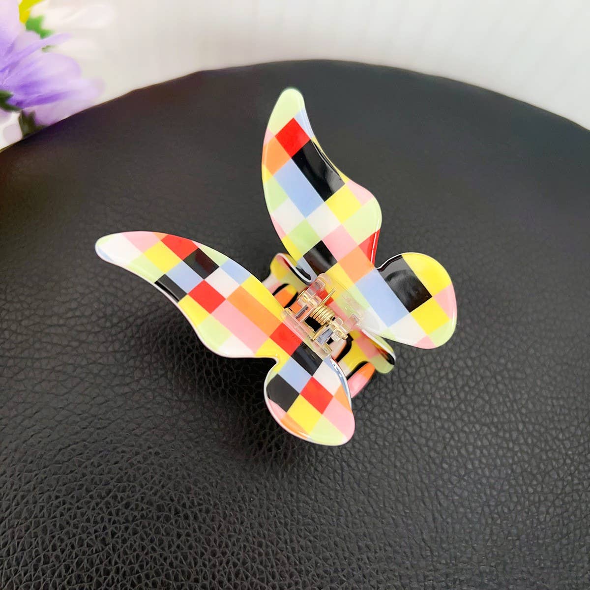 Colorful Plaid PVC Hair Claw Butterfly Color-Block_CWAHA1592