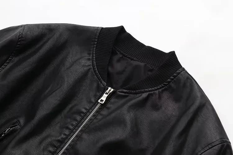 Stand-up collar motorcycle pilot leather jacket