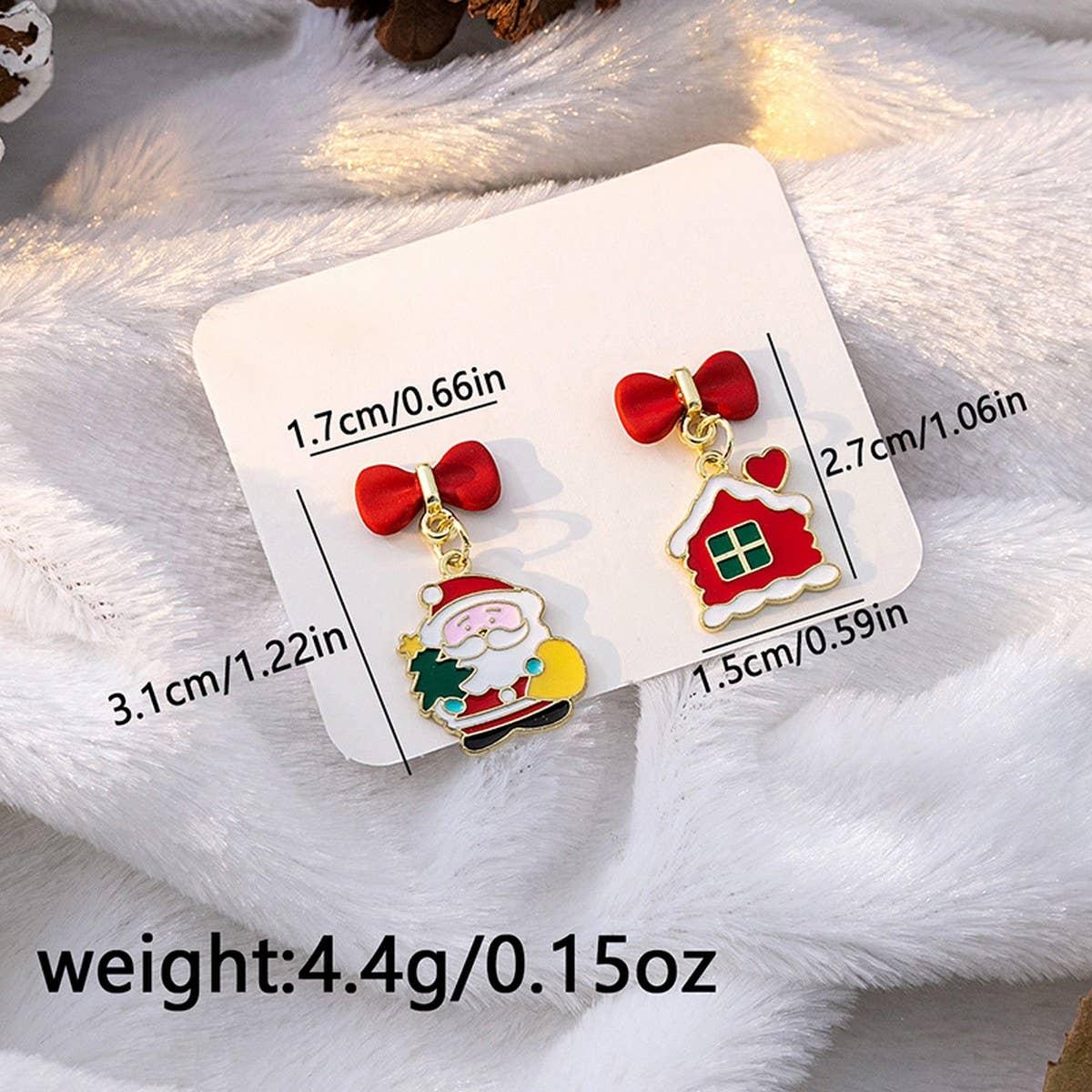 CHRISTMAS ELK BELL BOW ASYMMETRICAL EARRINGS