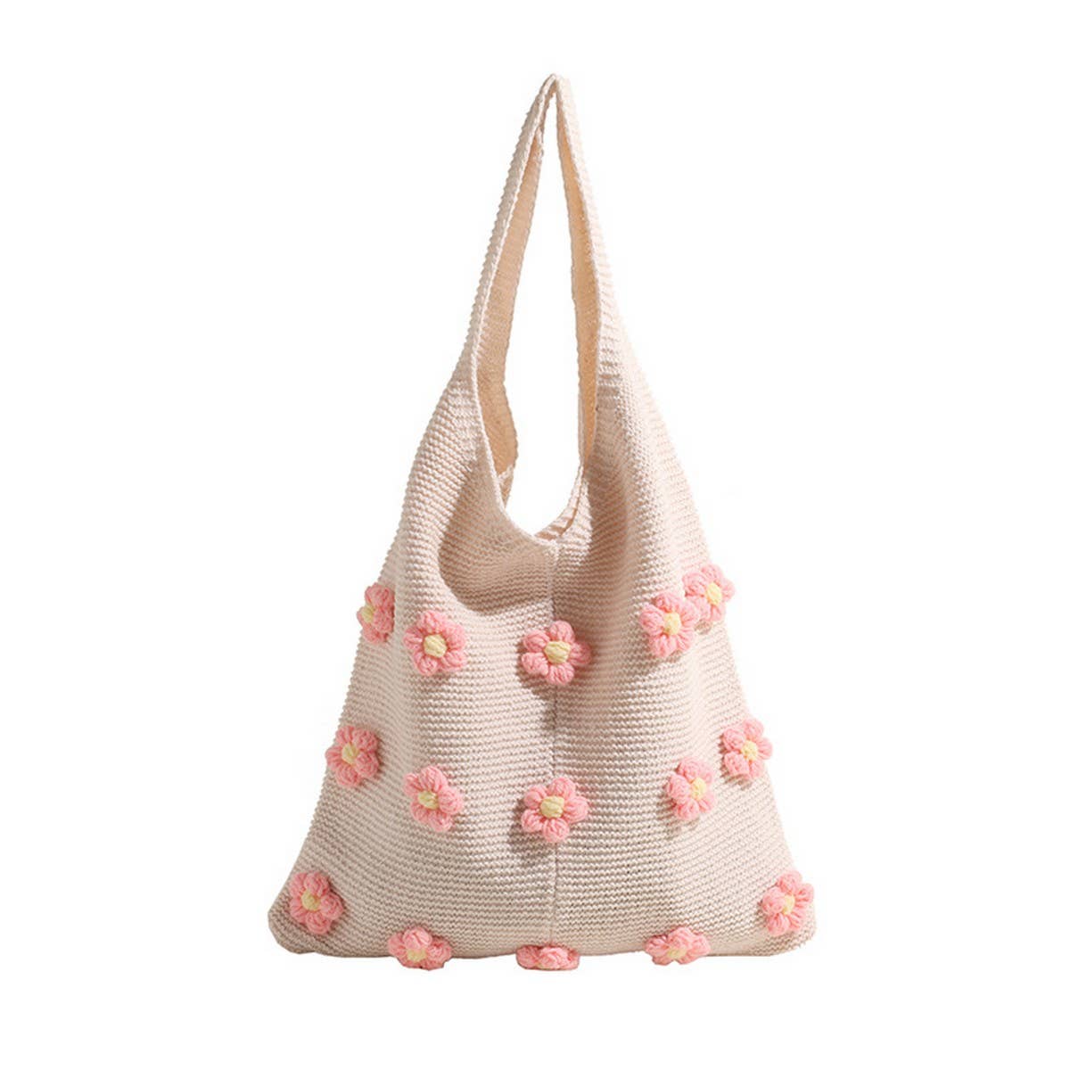 CUTE WOOL FLOWER CROCHET TOTE BAG_CWAB2409