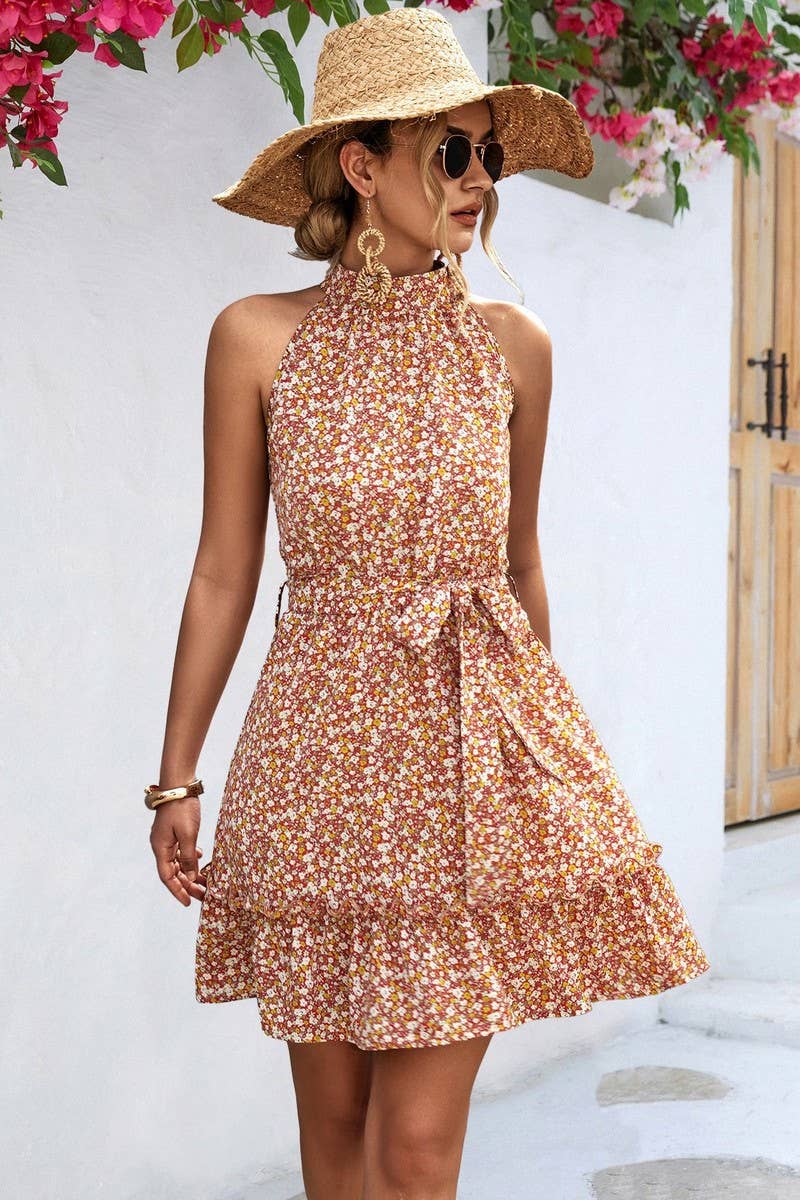 CWDHL0539_PRINTED HALTERNECK SLEEVELESS DRESS