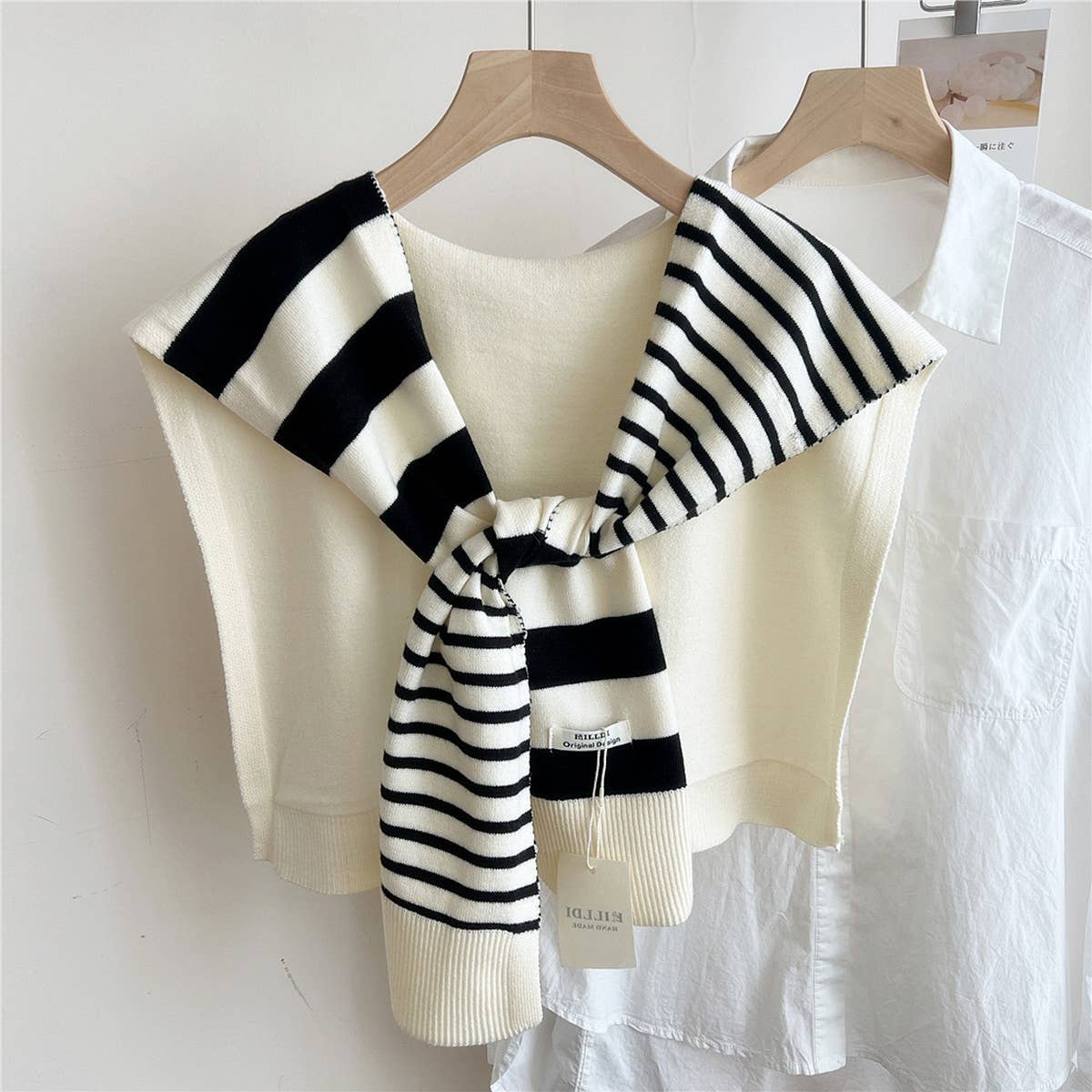 Striped Knit Shawl ??Neck & Shoulder Wrap_CWASC0843