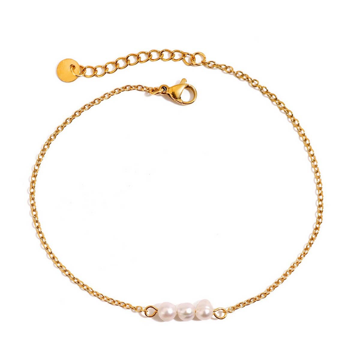 18K Gold Freshwater Pearl Anklet, Stainless Steel_CWAJE4751