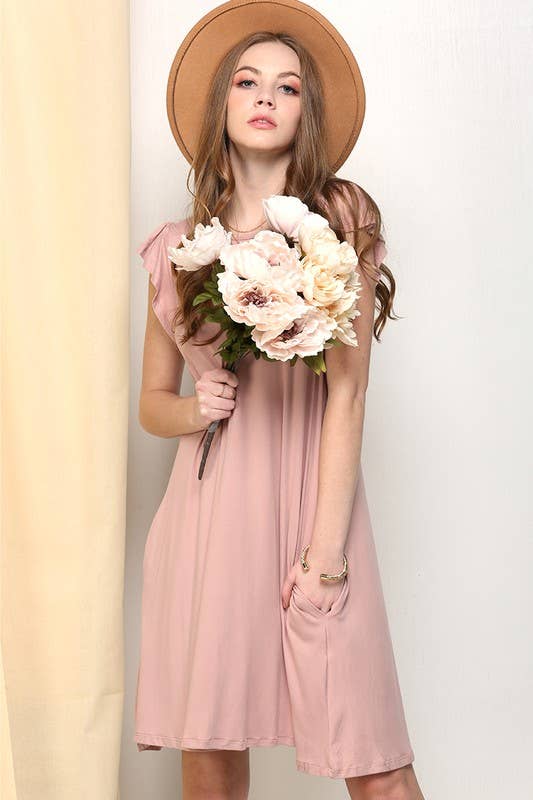 CWDSD10369_RUFFLE DETAILED PRINCESS SEAM DRESS