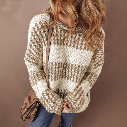 SIMPLE FASHION COLOR MATCHING PRINTED SWEATER