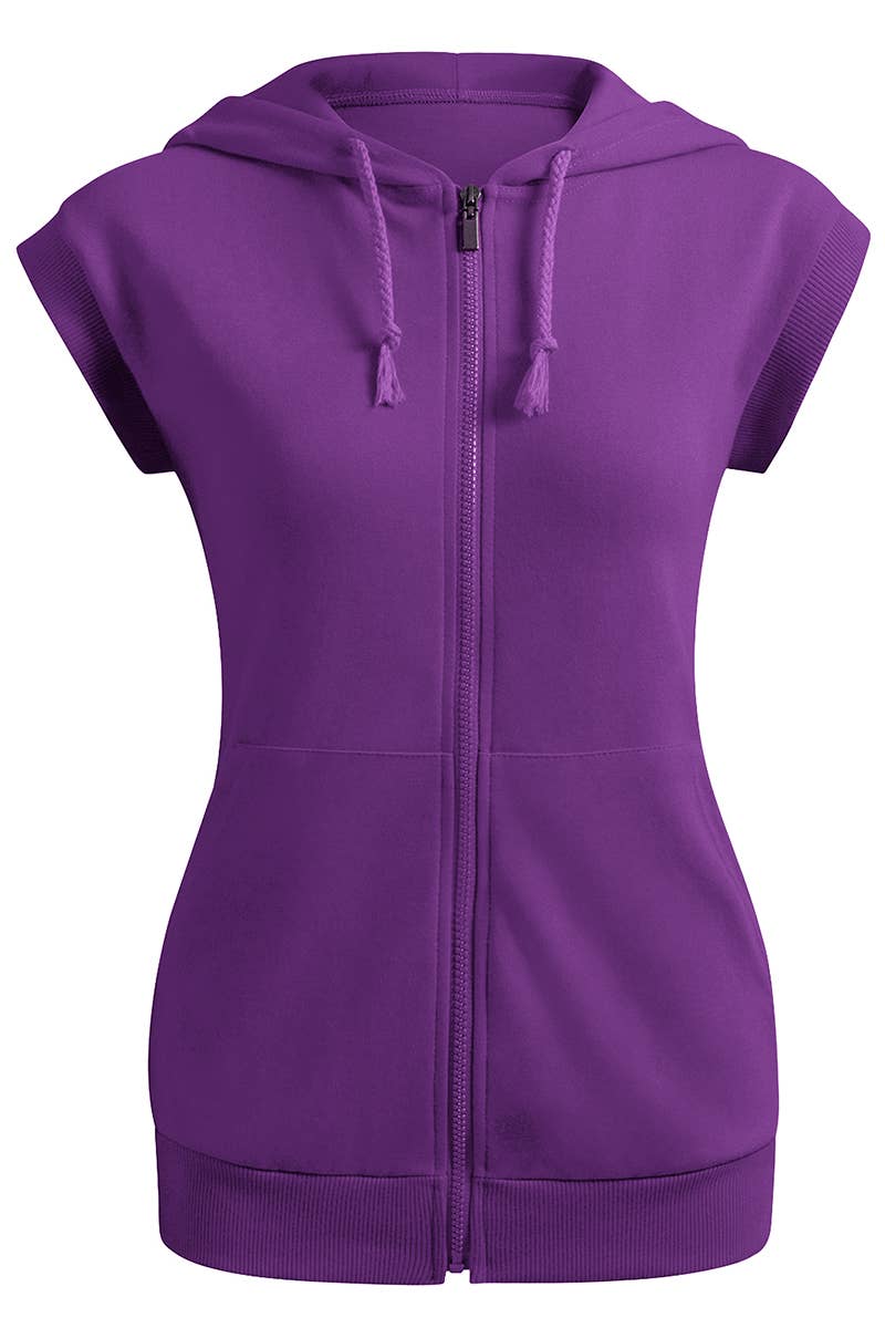 KWOHOSL003_Sleeveless Hoodies Basic Hoodie Zip Up